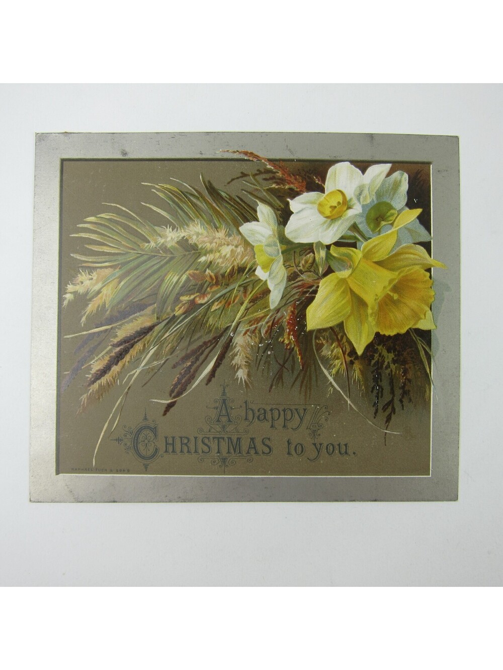 Victorian Christmas Card Flowers Yellow & White Raphael Tuck & Sons Antique